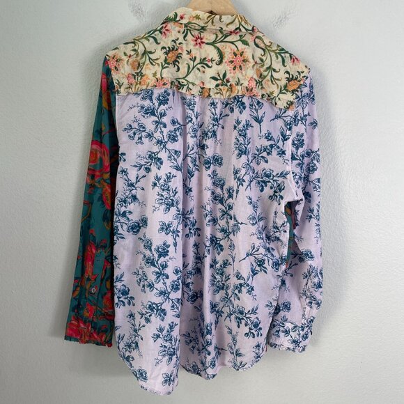 Sundance Womens Large Floral Patchwork Long Sleeve Shirt Button Up Blouse Top - Picture 13 of 14